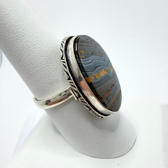 💕 Tiger eye silver plated gemstone ring. Stamped 925 size 8 hand made - Picture 3 of 12